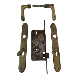 Antique Austrian Brass Door Lock With Handles For Sale