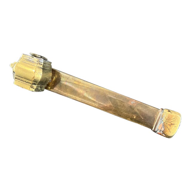 Antique Early Brass Traveling Inkwell & Pen Holder For Sale