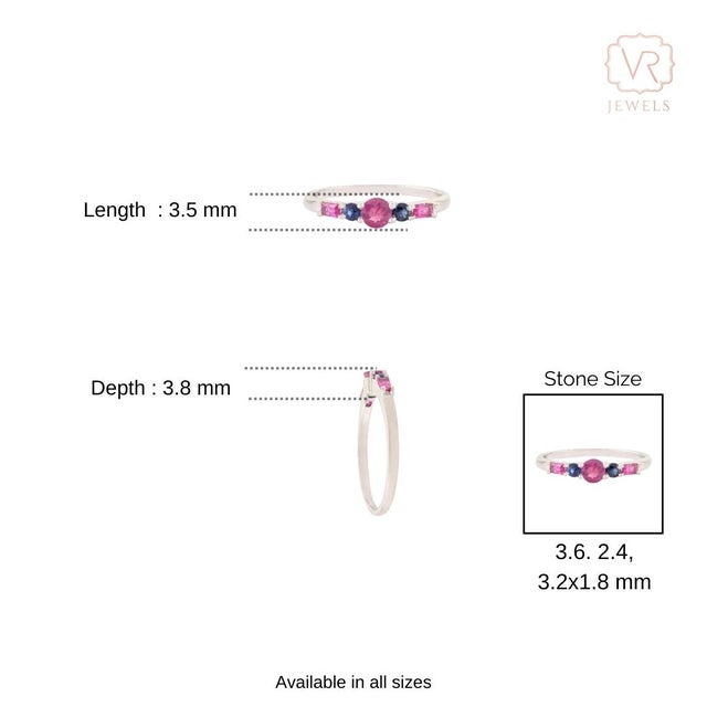 14k White Gold Ruby & Sapphire Five Stone Stackable Band Ring Size 6 For Sale - Image 9 of 14