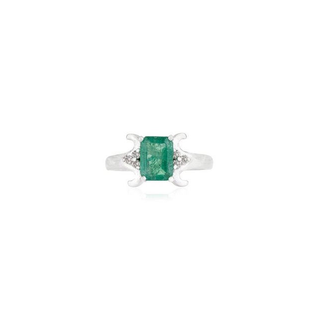 Metal Vintage Style Emerald Diamond Cocktail Ring - Size 8.5 For Sale - Image 7 of 12