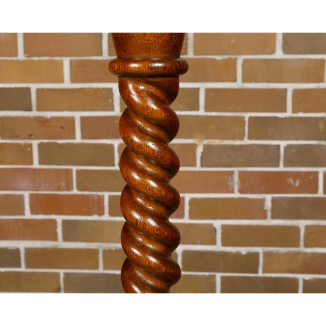 Wood English Turn of the Century Oak Barley Twist Floor Lamp with Quadripod Base For Sale - Image 7 of 9