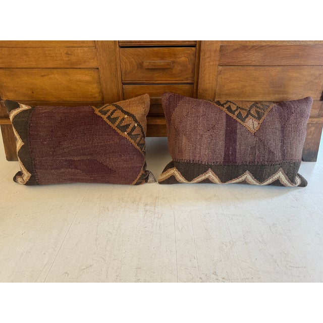 Textile Vintage Rustic Kilim Pillow in Eggplant and Brown For Sale - Image 7 of 7