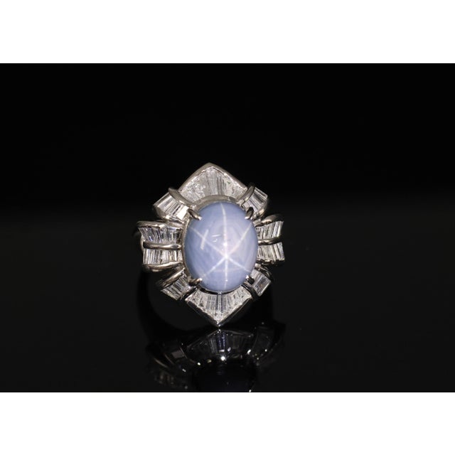 Late 20th Century Late 20th Century Fine 12.05ct Natural Star Sapphire & 1.72ct Diamond Platinum Ring Size 5.75 For Sale - Image 5 of 18