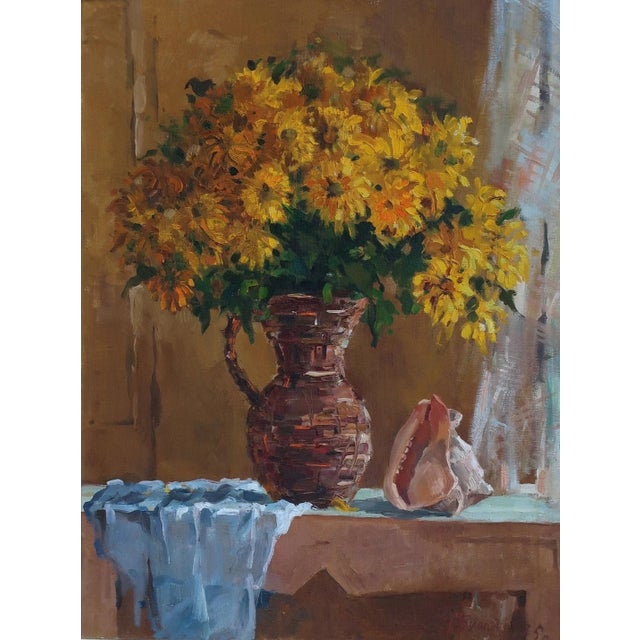 Original Antique Floral Still Life Oil Painting, Ukrainian Art 1975 60-80 For Sale