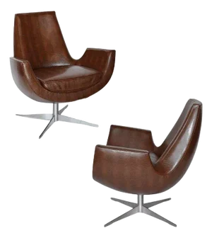 Pair of Mid-Century Brown Leather Chairs With Metal Base. Italy, 1970s