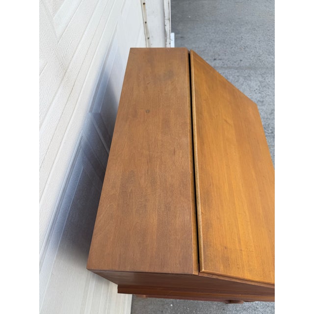 Wood Vintage Colonial Revival Drop-Front Secretary Writing Desk With Turned Legs and Interior Compartments For Sale - Image 7 of 12