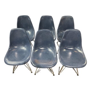 Herman Miller X Charles Eames Navy Blue Shell Chair Set of Six For Sale