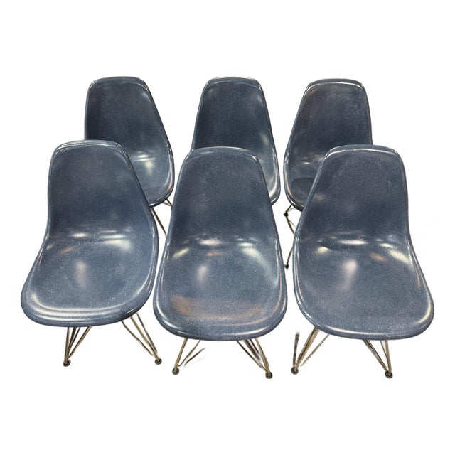 Herman Miller X Charles Eames Navy Blue Shell Chair Set of Six For Sale