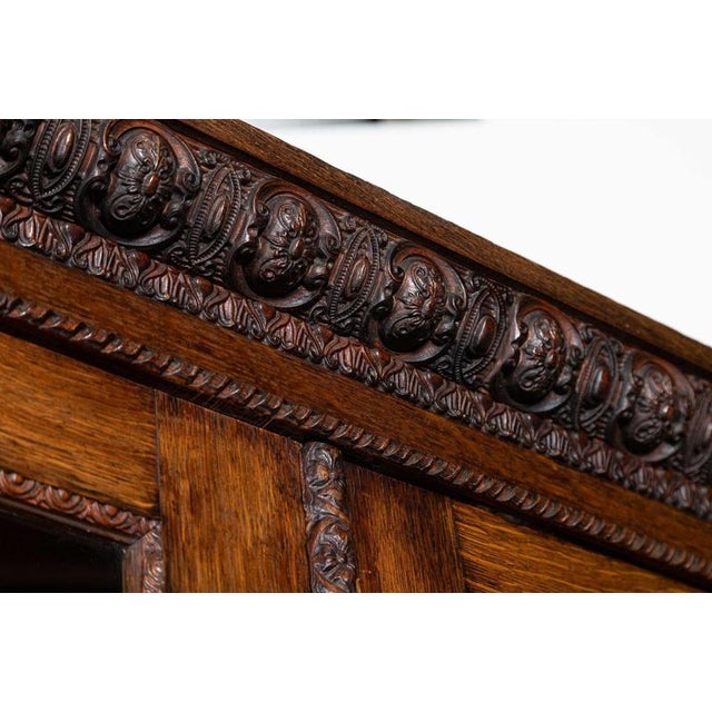 English Carved Oak Breakfront Glazed Bookcase, 1870s For Sale - Image 12 of 18