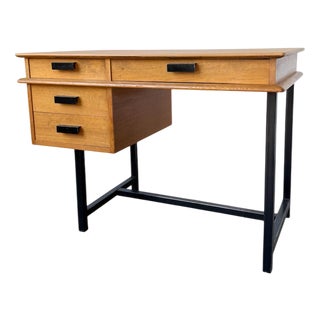 Modern Oak Metal Desk, 1950s For Sale