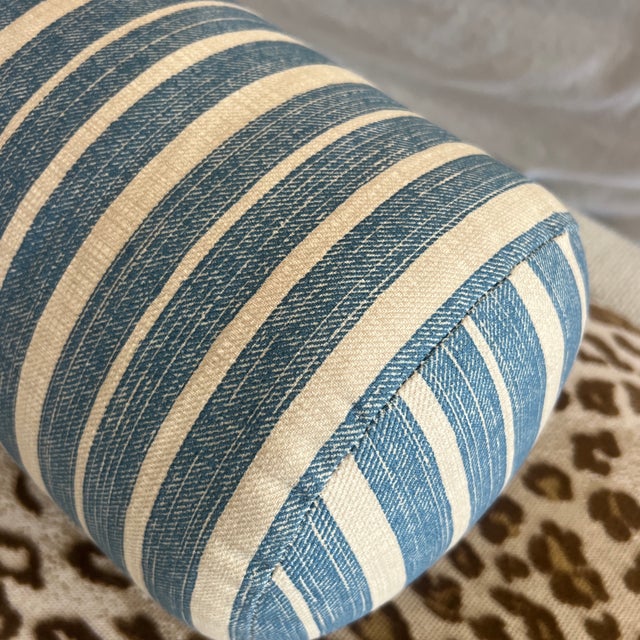 Custom Round Bolster Pillow in a Chic English Fermoie Cotton Stripe