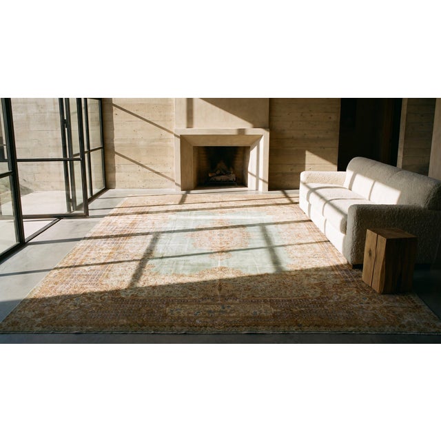 Ivory Mesmerizing Antique Persian Kerman Rug on a Ivory Background Color With Special Medallion Design For Sale - Image 8 of 8