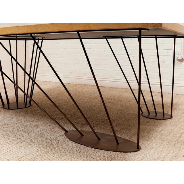 Mid 20th Century Oak Dining Table With Sculptural Iron Base For Sale - Image 4 of 12