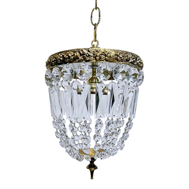 Vintage 1950s Italian Brass Basket Chandelier For Sale