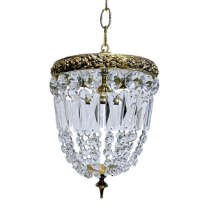 Vintage 1950s Italian Brass Basket Chandelier