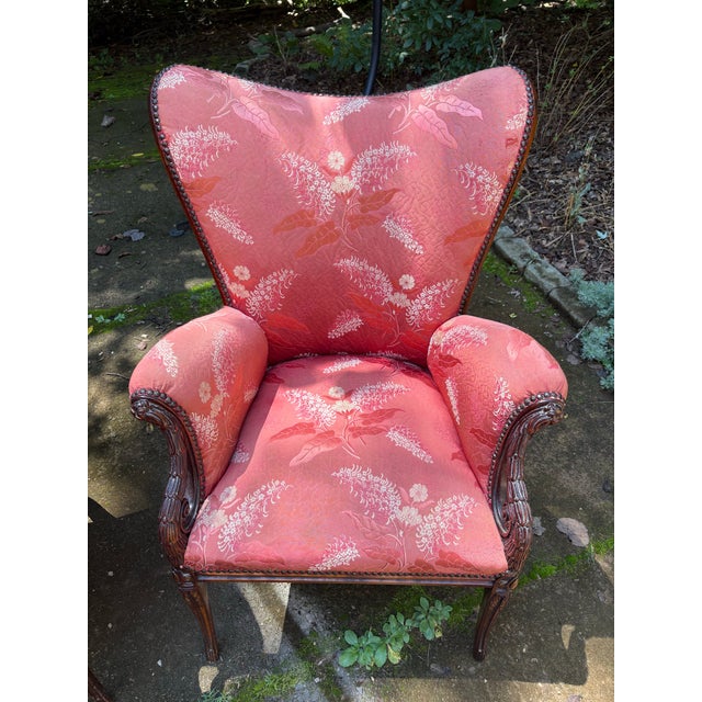 Pair of 1940s Attributed Grosfeld House French Wingback Chairs With Original Fabric For Sale - Image 9 of 12
