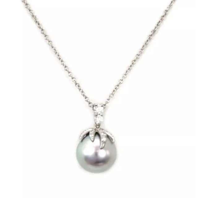 Silver Tiffany & Co. Fireworks Diamond Pale Gray Pearl Platinum Pendant Necklace For Sale - Image 8 of 8
