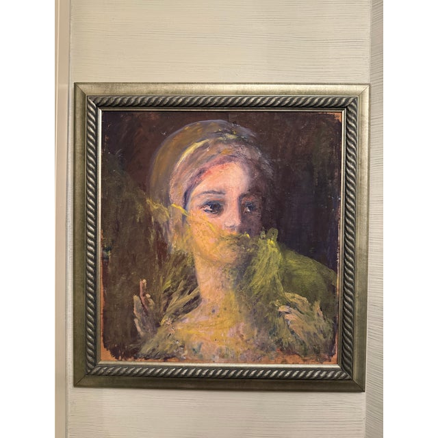 Mid 20th Century Original Mid Century Painting of a Woman With Veil. For Sale - Image 5 of 5