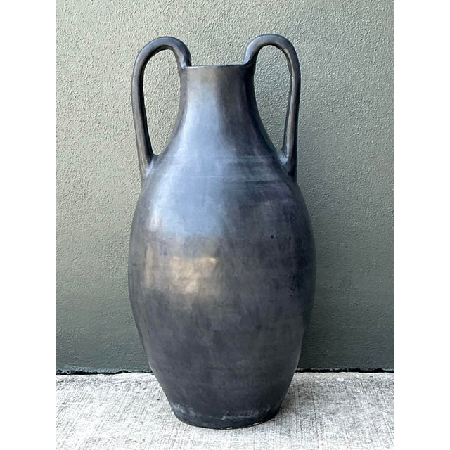 Vintage Large Black Ceramic Amphora Vase For Sale - Image 12 of 12