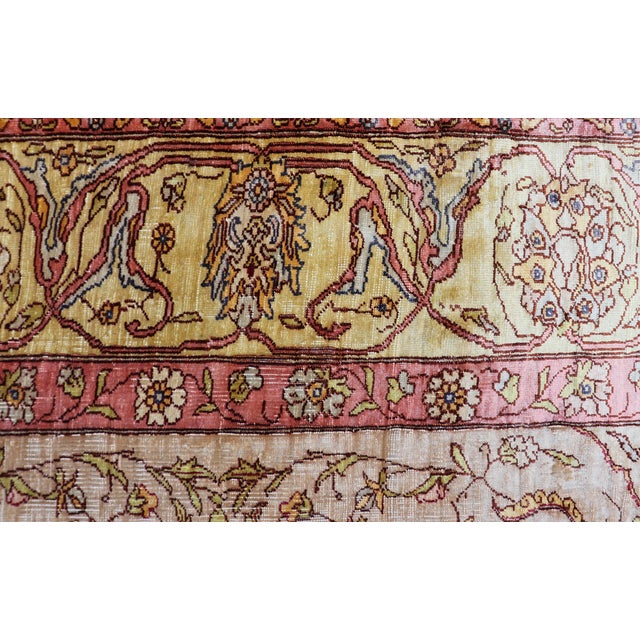 Early 20th Century Antique Turkish Silk Hereke Rug With Floral Medallion Design and Ivory Field For Sale - Image 5 of 14