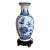 Blue and White Chinoiserie Vase on Carved Wooden Stand For Sale