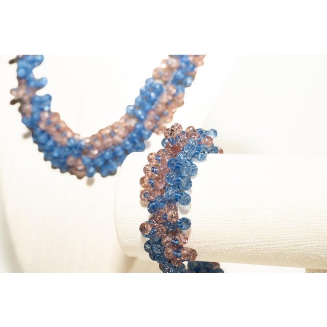 Vintage Murano Glass Beaded Necklace Set With Brooch and Bracelet, Pink and Blue, 3 Pieces For Sale - Image 12 of 18