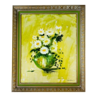 Vintage Floral Oil on Canvas, Framed For Sale