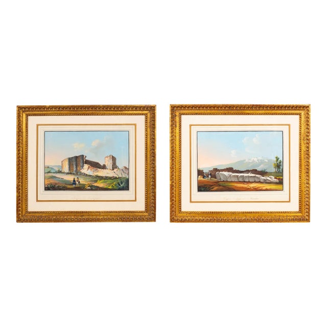 Italian Grand Tour Gouaches of Ancient Temples - A Pair For Sale