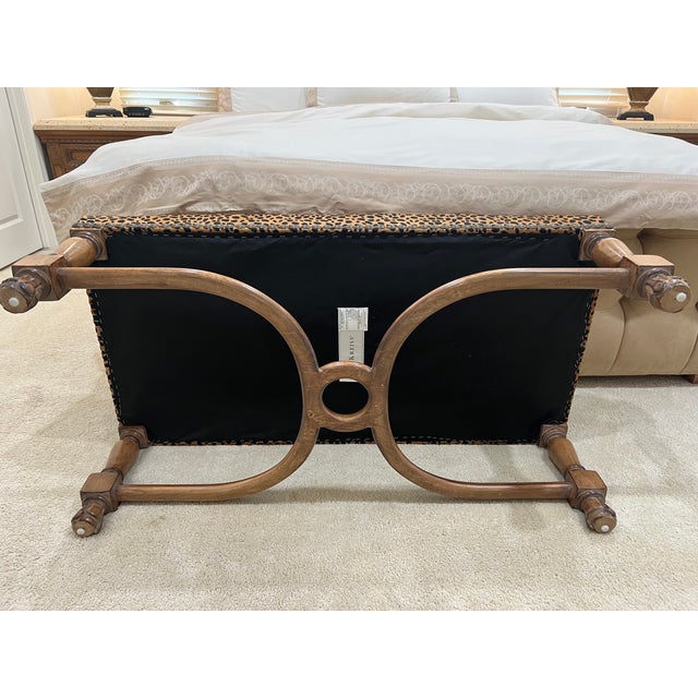 Textile Bed Bench, Kreiss With Nail Heads and Leopard Fabric For Sale - Image 7 of 9