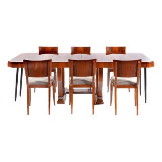 French Art Deco Dining Table Set, 1930s, Set of 7 For Sale