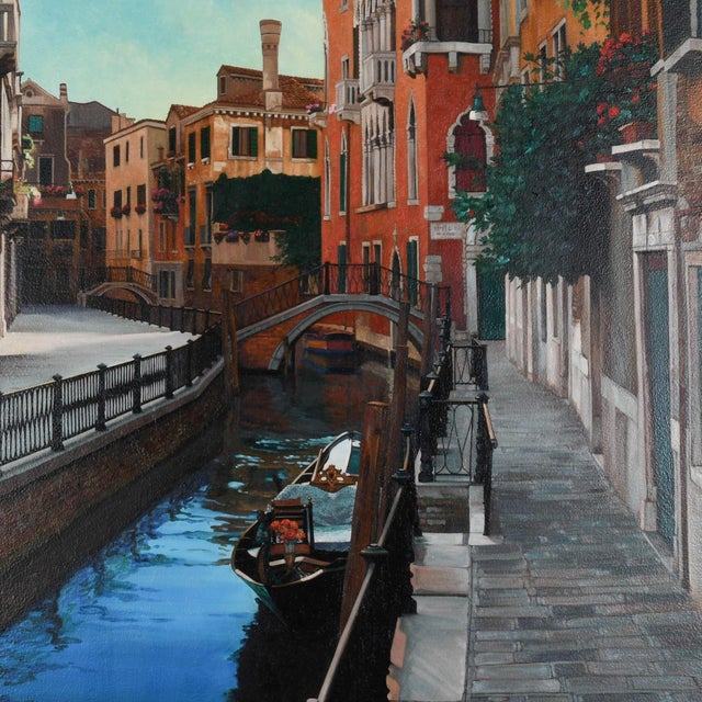 Italian Oil Painting on Canvas Depicting Venetian Landscape For Sale - Image 4 of 9
