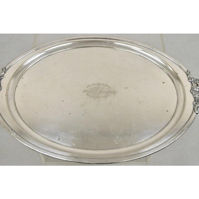 Early 20th Century Antique Meriden B Co. Victorian Silver Plated Oval Serving Platter Tray Engraved For Sale - Image 5 of 12