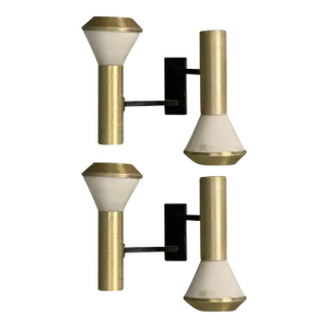 Stilux, Italian Mid-Century Modern, Wall Sconces, Brass, Aluminum, Italy, 1960s