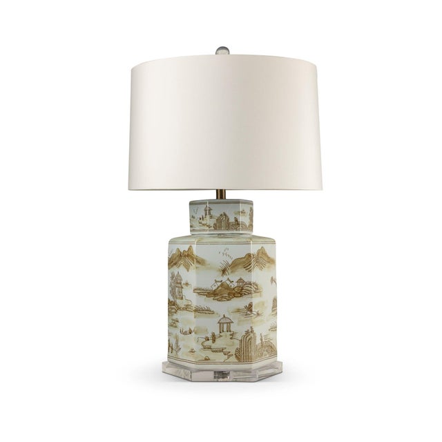 Chinoiserie Canton Large Hex Lamp Brown For Sale - Image 3 of 5