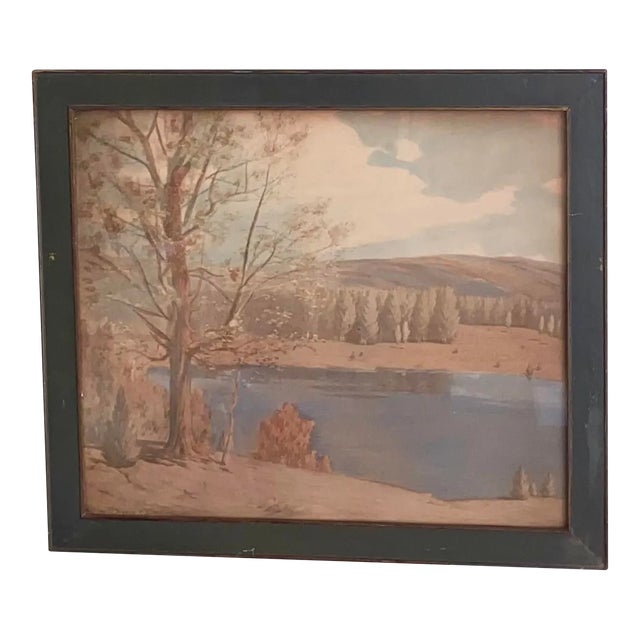 Andrew Thomas Schwartz Listed New York Artist Early Landscape Oil Framed Under Glass For Sale