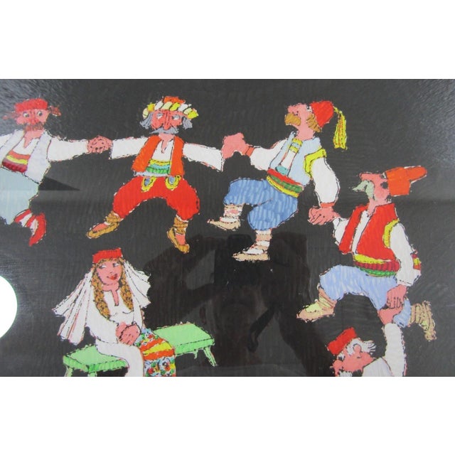 1960s Lithograph Print by Jovan Obican Titled "Jewish Wedding" Framed Signed For Sale - Image 4 of 10