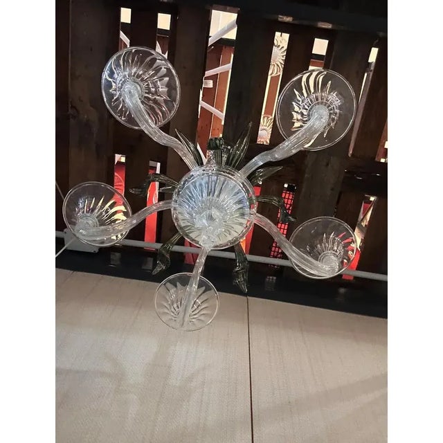 Transparent and Green Leaves Chandelier in Murano Glass by Simoeng For Sale - Image 6 of 7