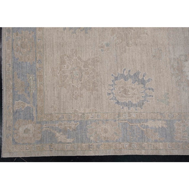 Turkish Oushak Rug Taupe, Beige & Blue Handwoven Wool Rug 5'2" X 7' For Sale - Image 4 of 9