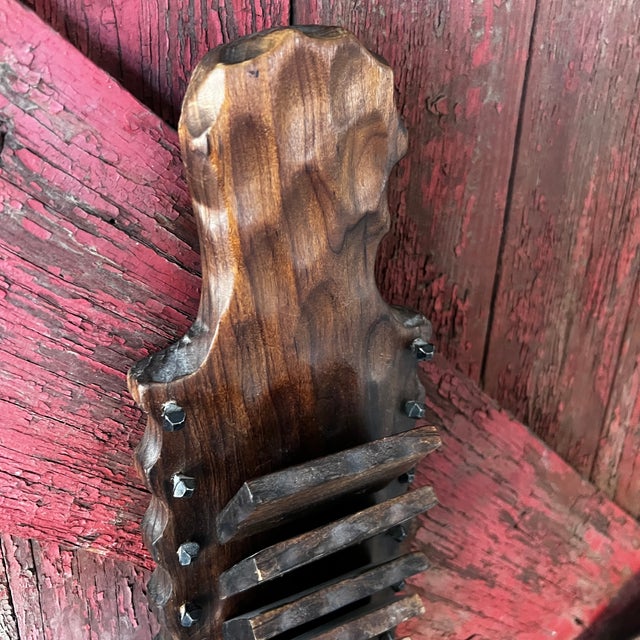 Vintage Wooden Wall-Mounted Tie/Scarf Rack With Handcrafted Scalloped Edges & Brutalist Style For Sale - Image 4 of 8