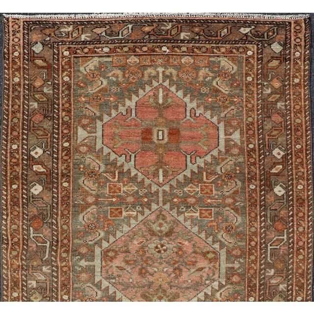 Antique Persian Hamedan in Rustic Earthy Tones With Tribal Medallions For Sale - Image 4 of 12