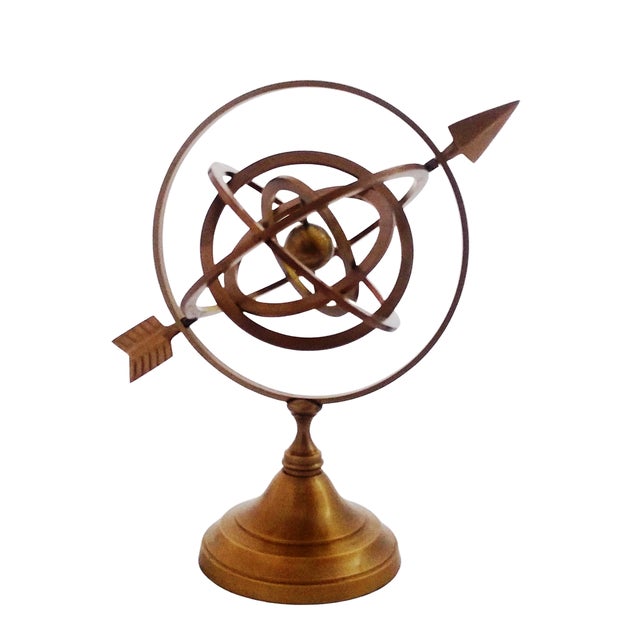 Brass 1970s Handmade Brass Armillary Sphere With Sundial Arrow For Sale - Image 8 of 10