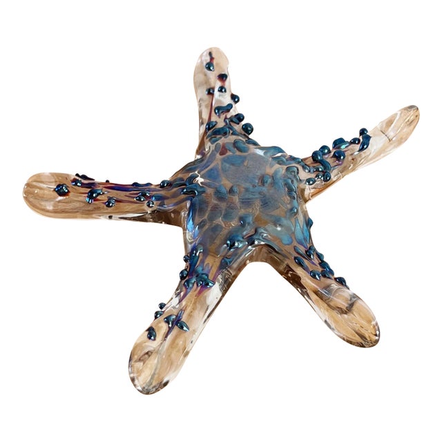 Vintage Iridescent Glass Starfish Paper Weight by John Barber For Sale