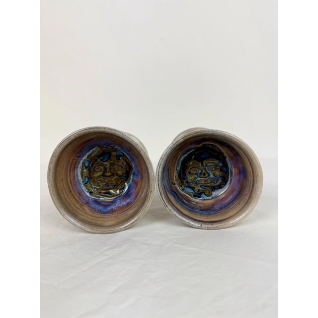 Rustic 1990s Ceramic Handmade Face Goblet Cups- Set of 2 For Sale - Image 3 of 11