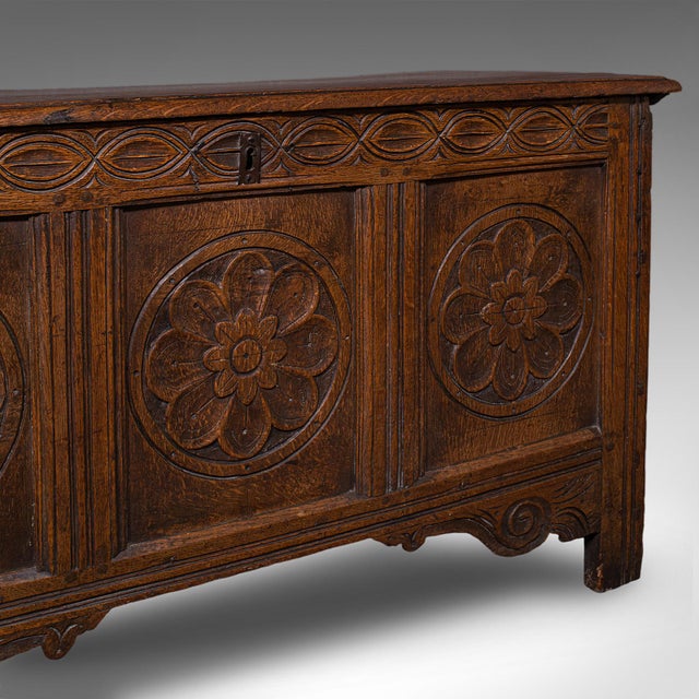 Antique Linen Chest, English, Carved Oak, Coffer, Bay Window Seat, William III For Sale - Image 12 of 12