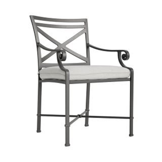 Brown Jordan Venetian Arm Chair, Textured Pewter frame with Fusion Dove fabric For Sale