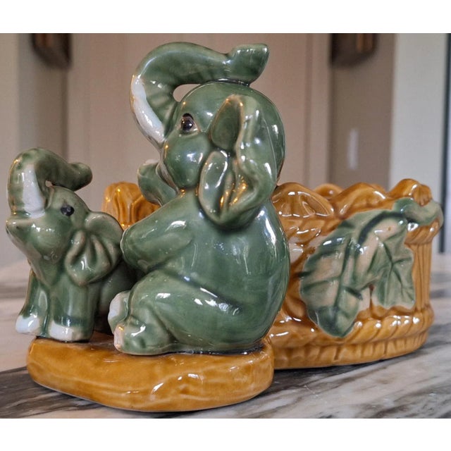 Vintage Elephant Motif Majolica Style Planter For Sale - Image 4 of 10