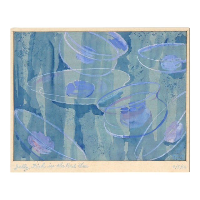 Mid Century Abstracted Watercolor "Jelly Fish in the Red Sea" by Bobbi Merill For Sale