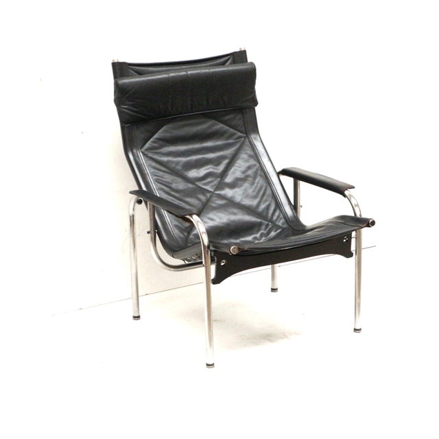 Black Vintage Black Leather Chair by Hans Eichenberger For Sale - Image 8 of 18