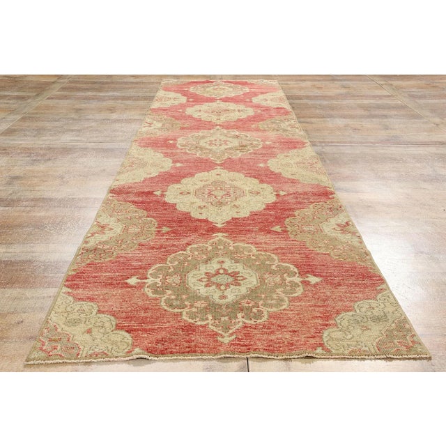 Red Vintage Red Turkish Oushak Rug Runner - 03'01 X 12'00 For Sale - Image 8 of 9