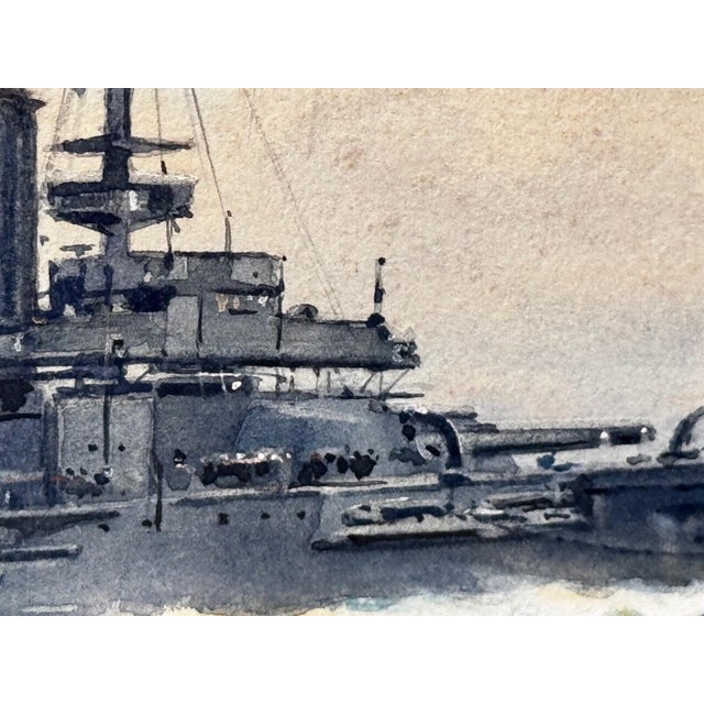 Frank Watson Wood Painting HMS London Signed First World War Royal Navy Watercolour Historic Anstice and Dardanelles Associations For Sale - Image 14 of 18